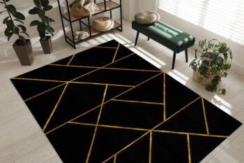 Dywany Łuszczów, Kusový koberec Emerald geometric 1012 black and gold, 180x270, čierna, chodba / predsieň