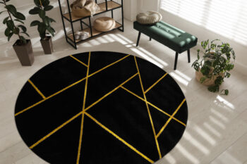 Dywany Łuszczów, Kusový koberec Emerald geometric 1012 black and gold kruh, 120x120 (priemer) kruh, čierna, chodba / predsieň