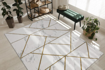 Dywany Łuszczów, Kusový koberec Emerald geometric 1012 cream and gold, 180x270, biela, kancelária