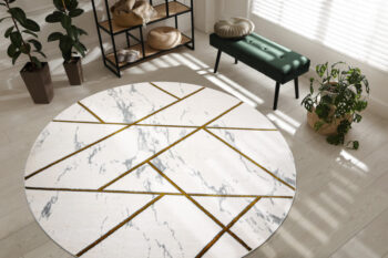 Dywany Łuszczów, Kusový koberec Emerald geometric 1012 cream and gold kruh, 120x120 (priemer) kruh, biela, obývacia izba