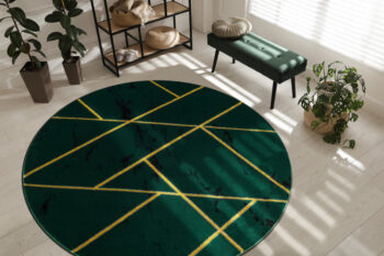 Dywany Łuszczów, Kusový koberec Emerald geometric 1012 green and gold kruh, 160x160 (priemer) kruh, zelená, chodba / predsieň