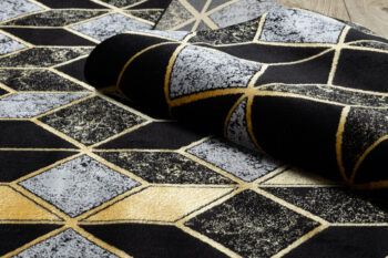 Dywany Łuszczów, Kusový koberec Gloss 400B 86 3D geometric black/gold, 140x190, čierna, kancelária