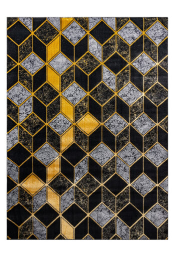 Dywany Łuszczów, Kusový koberec Gloss 400B 86 3D geometric black/gold, 160x220, čierna, kancelária