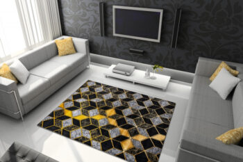 Dywany Łuszczów, Kusový koberec Gloss 400B 86 3D geometric black/gold, 80x150, čierna, kancelária