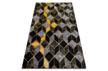 Dywany Łuszczów, Kusový koberec Gloss 400B 86 3D geometric black/gold, 80x150, čierna, kancelária