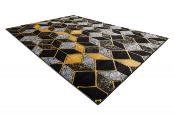Dywany Łuszczów, Kusový koberec Gloss 400B 86 3D geometric black/gold, 80x150, čierna, kancelária