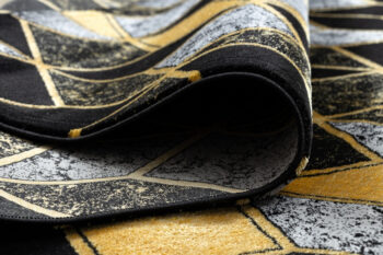 Dywany Łuszczów, Kusový koberec Gloss 400B 86 3D geometric black/gold, 80x150, čierna, kancelária