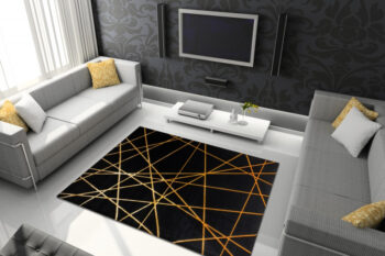 Dywany Łuszczów, Kusový koberec Gloss 406C 86 geometric black/gold, 280x370, čierna, chodba / predsieň