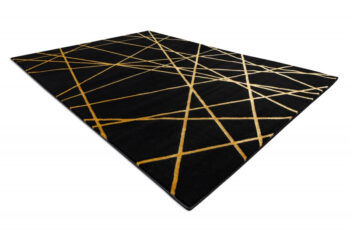 Dywany Łuszczów, Kusový koberec Gloss 406C 86 geometric black/gold, 280x370, čierna, chodba / predsieň