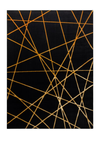 Dywany Łuszczów, Kusový koberec Gloss 406C 86 geometric black/gold, 280x370, čierna, chodba / predsieň