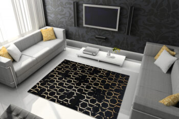 Dywany Łuszczów, Kusový koberec Gloss 407C 86 black/gold, 120x170, čierna, chodba / predsieň