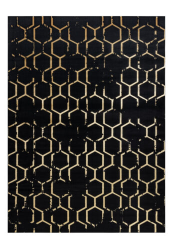 Dywany Łuszczów, Kusový koberec Gloss 407C 86 black/gold, 120x170, čierna, chodba / predsieň