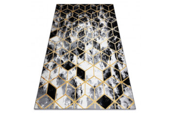 Dywany Łuszczów, Kusový koberec Gloss 409A 82 3D cubes black/gold/grey, 240x330, čiernobiela, kancelária