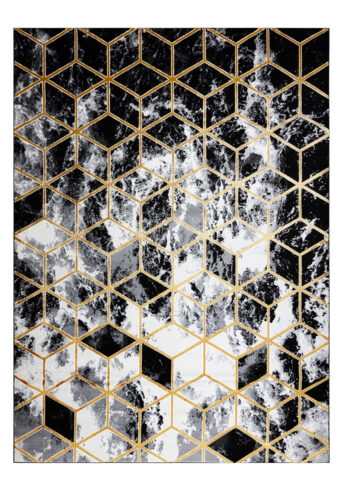 Dywany Łuszczów, Kusový koberec Gloss 409A 82 3D cubes black/gold/grey, 240x330, čiernobiela, kancelária