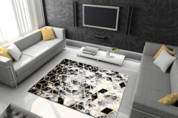 Dywany Łuszczów, Kusový koberec Gloss 409A 82 3D cubes black/gold/grey, 80x150, čiernobiela, kancelária