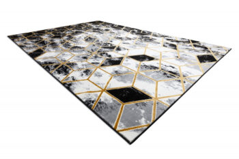 Dywany Łuszczów, Kusový koberec Gloss 409A 82 3D cubes black/gold/grey, 80x150, čiernobiela, kancelária