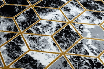 Dywany Łuszczów, Kusový koberec Gloss 409A 82 3D cubes black/gold/grey, 80x150, čiernobiela, kancelária