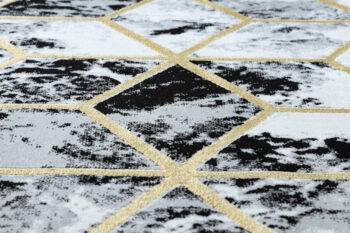 Dywany Łuszczów, Kusový koberec Gloss 409A 82 3D cubes black/gold/grey, 80x150, čiernobiela, kancelária