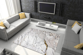 Dywany Łuszczów, Kusový koberec Gloss 529A 53 3D mramor ivory/beige, 160x220, biela, kancelária