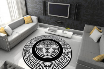 Dywany Łuszczów, Kusový koberec Gloss 6776 85 greek black/ivory kruh, 200x200 (priemer) kruh, čiernobiela, chodba / predsieň