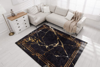 Dywany Łuszczów, Kusový koberec Miro 51333.801 Marble black/gold, 80x150, čierna, chodba / predsieň