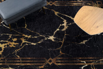 Dywany Łuszczów, Kusový koberec Miro 51333.801 Marble black/gold, 80x150, čierna, chodba / predsieň