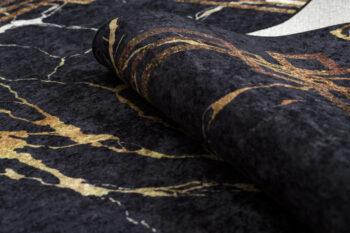 Dywany Łuszczów, Kusový koberec Miro 51333.801 Marble black/gold, 80x150, čierna, chodba / predsieň