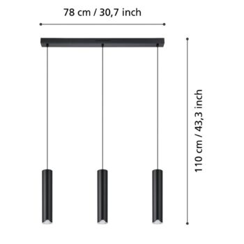 EGLO connect LED závesné svietidlo Balamorta-Z, 3-svetelné, čierne