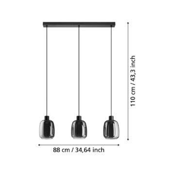 EGLO connect LED závesné svietidlo Molochio-Z, 3-svetelné, čierne, číre