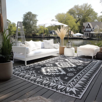 ELLE Decoration, Kusový koberec Gemini 106019 Black z kolekcie Elle – na von aj na doma, 80x150, čiernobiela, chodba / predsieň
