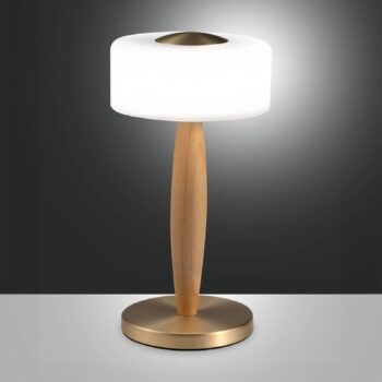 Elea LED stolová lampa, mosadzná farba, výška 29 cm, sklo, drevo