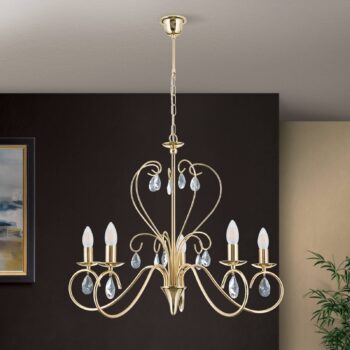 Elegantný visiaci luster FIORETTO 5-pl. zlatý