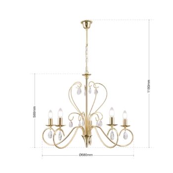 Elegantný visiaci luster FIORETTO 5-pl. zlatý