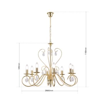 Elegantný visiaci luster FIORETTO 8-pl. zlatý