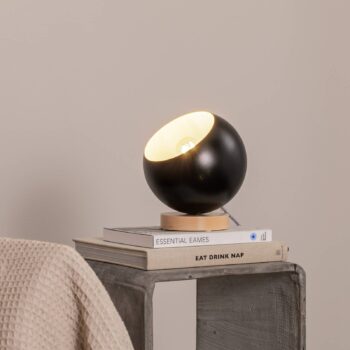 Envostar Arvid stolová lampa s dreveným podstavcom odtieň čierny