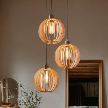 Envostar Hlinená závesná lampa brezová preglejka 3fl guľatá