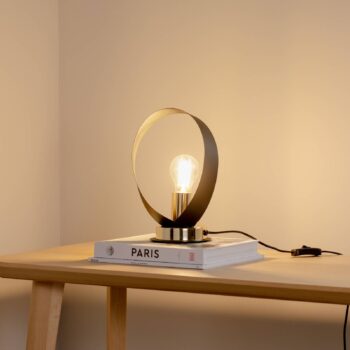 Euluna stolová lampa Petla, čierna/zlatá, kov, Ø 19 cm