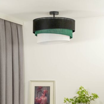 Euluna stropné svietidlo Trio, čierna/zelená/biela, textil, Ø 45 cm