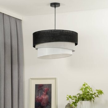 Euluna závesné svietidlo Trio, čierna/sivá/biela, textil, Ø 45 cm