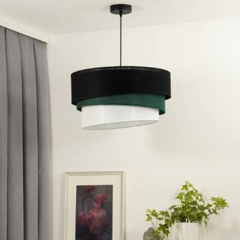 Euluna závesné svietidlo Trio, čierna/zelená/biela, textil, Ø 45 cm