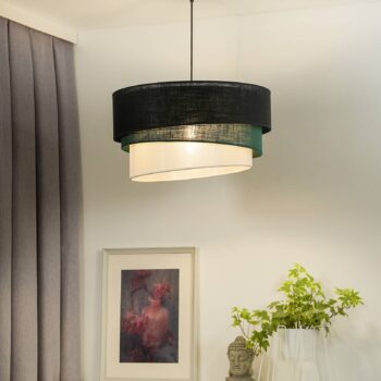 Euluna závesné svietidlo Trio, čierna/zelená/biela, textil, Ø 45 cm