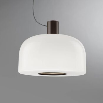 FLOS Bellhop Glass S2 závesné svietidlo, čokoládovo hnedá farba, Ø 45 cm
