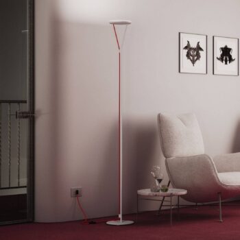 Fabbian LED stojacia lampa Rio, biela, stmievateľná, 3 000 K, kov