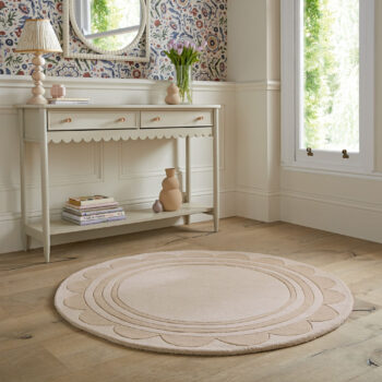 Flair Rugs, AKCIA: 120x120 (průměr) kruh cm Ručne všívaný kusový koberec Lois Scallop Natural kruh, béžová, chodba / predsieň