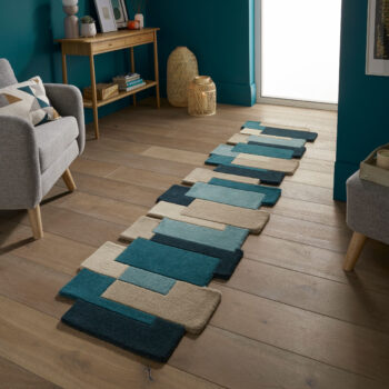 Flair Rugs, Behúň Abstract Collage Teal, 60x230, modrá, chodba / predsieň
