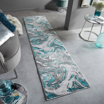 Flair Rugs, Behúň Eris Marbled Emerald, 60x230, modrá, chodba / predsieň