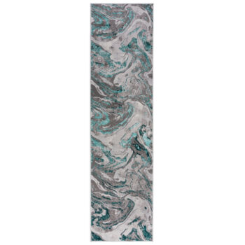 Flair Rugs, Behúň Eris Marbled Emerald, 60x230, modrá, chodba / predsieň