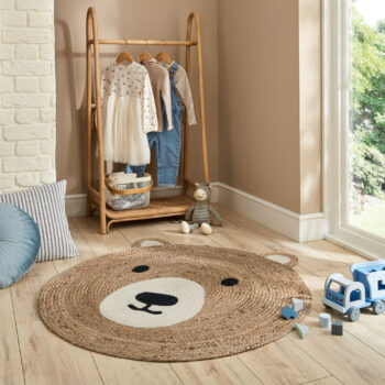 Flair Rugs, Detský koberček Jute Kids Bear Natural, 100x100 (priemer) kruh, hnedá, detská izba