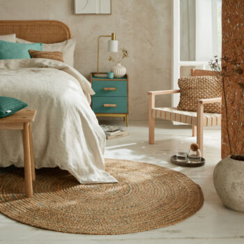 Flair Rugs, Kusový koberec Capri Jute Natural/Blue kruh, 133x133 (priemer) kruh, béžová, chodba / predsieň