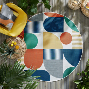 Flair Rugs, Kusový koberec Dauntless Geo Fusion Ochre – na von aj na doma, 160x160 (priemer) kruh, viacfarebná, chodba / predsieň